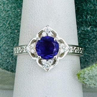 Amethyst & Moissanite Rings - Size 6 Round Circle Art Deco Quad Filigree - Claw Prong Set Sterling Silver
