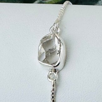 Herkimer Diamond Bracelets - #2 Rough Raw Natural Bezel Set - Slider Ball Adjustable Sterling Silver
