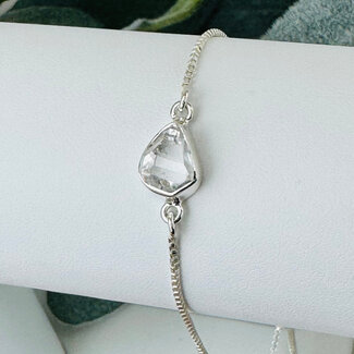 Herkimer Diamond Bracelets - #3 Rough Raw Natural Bezel Set - Slider Ball Adjustable Sterling Silver