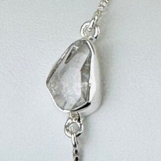 Herkimer Diamond Bracelets - #1 Rough Raw Natural Bezel Set - Slider Ball Adjustable Sterling Silver