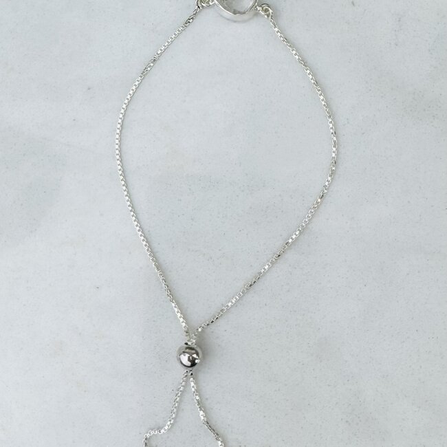 Herkimer Diamond Bracelets - #1 Rough Raw Natural Bezel Set - Slider Ball Adjustable Sterling Silver