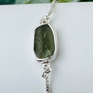 Moldavite Bracelets - #2 Rough Raw Natural Bezel Set - Slider Ball Adjustable Sterling Silver