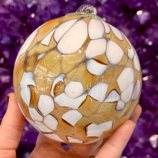 White and Tan Mosaic Specula Spirit Friendship Gazing Watch Wizard Kugel Witch Balls - Small 4"x 4"