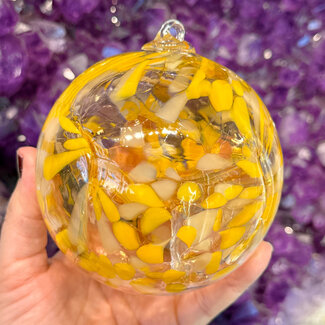 Yellow and Gray Mosaic Specula Spirit Friendship Gazing Watch Wizard Kugel Witch  Balls - Small 4"x 4"