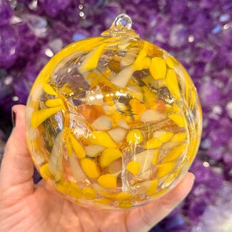 Yellow and White Specula Spirit Friendship Gazing Watch Wizard Kugel Witch  Balls - Small 4"x 4"