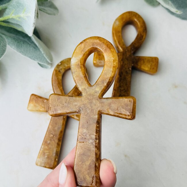 Golden Healer Quartz (Yellow Hematoid) Ankh (Key of Life) - Large 4"+ Carving