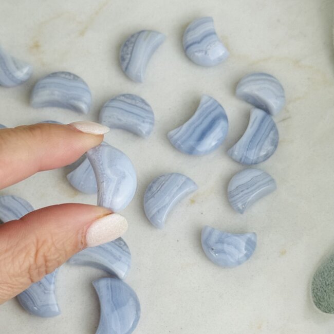 Blue Lace Agate Crescent Moons - Small 1" Carving