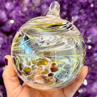 Aura Yellow, White, and Brown Marbled Specula Spirit Friendship Gazing Watch Wizard Kugel Witch Balls - Small 4"x 4"