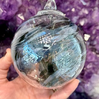 Aura Light Blue and Gray Marbled Specula Spirit Friendship Gazing Watch Wizard Kugel Witch Balls - Small 4"x 4"