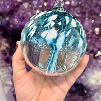 Aqua Light Blue and White Specula Spirit Friendship Gazing Watch Wizard Kugel Witch Balls - Small 4"x 4"