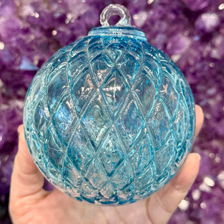 Aqua Light Blue Diamond Pattern Specula Spirit Friendship Gazing Watch Wizard Kugel Witch Balls - Small 4"x 4"
