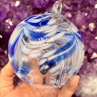 Dark Blue and White Specula Spirit Friendship Gazing Watch Wizard Kugel Witch  Balls - Small 4"x 4"