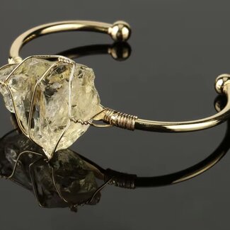 Citrine Cuff Bracelet - Copper Plated Wire Wrapped