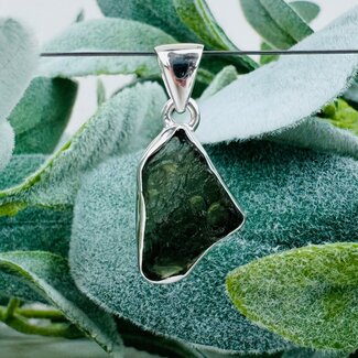 Moldavite Pendants - Rough Raw Natural Large - Bezel Set Sterling Silver