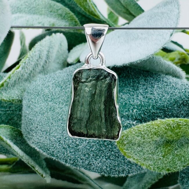 Moldavite Pendants - #2 Rough Raw Natural Large - Bezel Set Sterling Silver