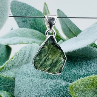 Moldavite Pendants - #3 Rough Raw Natural Large - Bezel Set Sterling Silver