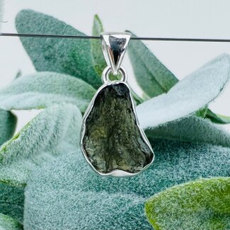 Moldavite Pendants - #4 Rough Raw Natural Large - Bezel Set Sterling Silver