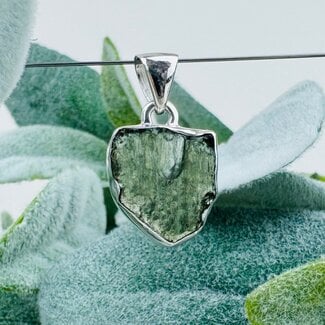 Moldavite Pendants - #5 Rough Raw Natural Large - Bezel Set Sterling Silver
