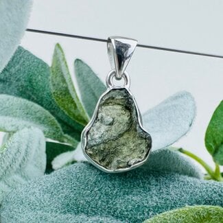 Moldavite Pendants - #7 Rough Raw Natural Large - Bezel Set Sterling Silver