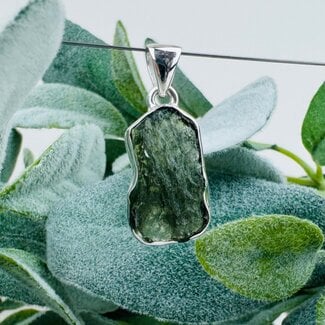 Moldavite Pendants - #8 Rough Raw Natural Large - Bezel Set Sterling Silver