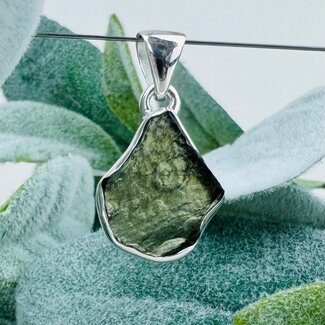 Moldavite Pendants - #9 Rough Raw Natural Bezel Set - Sterling Silver