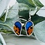 Multi Colored Butterfly Wing Earrings & Necklace Set - Dangle Drop Natural Free Form Bezel Set - Sterling Silver