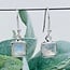 Rainbow Moonstone Earrings - Dangle Drop Square Faceted - Double Bezel Set Sterling Silver