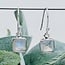 Rainbow Moonstone Earrings - Dangle Drop Square Faceted - Double Bezel Set Sterling Silver
