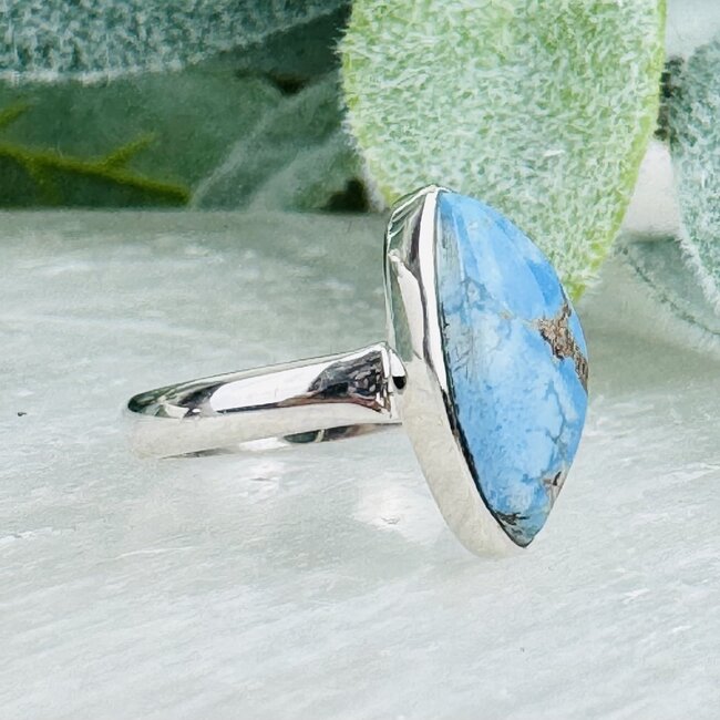 Golden Hill Turquoise Rings - Size 5 Angeled Triangle (Free Form) - Bezel Set Sterling Silver