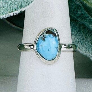 Golden Hill Turquoise Rings - Size 8 Angeled Triangle (Free Form) - Bezel Set Sterling Silver