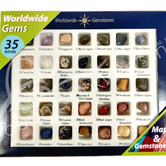 Worldwide Gemstones & Map - Crystal Child Children Kit Set - Includes 35 Assorted Crystals & Describes Place of Origin