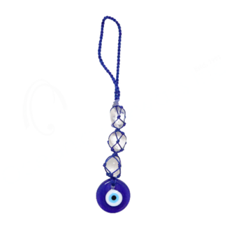 Evil Eye Wall Hanging Decor - Clear (Crystal) Quartz Blue Eye Net Chain - 7-8" Door Window Protection