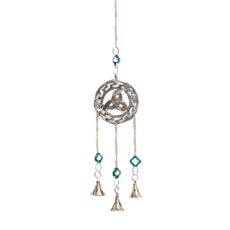Hanging Bells - Triquetra with Turquoise Colored Clovers 3 Bells - 15" Home Decor Wall
