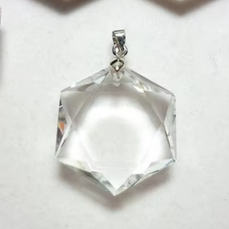 Clear (Crystal) Quartz Hexagon Star of David Pendants - Sterling Silver .75" Sacred Geometry Flower of Life