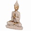 Meditating Seated Buddha - Medium 3.25" White & Gold - Statue Statuary Carving Home Decor - Sandstone & Resin