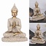 Meditating Seated Buddha - Medium 3.25" White & Gold - Statue Statuary Carving Home Decor - Sandstone & Resin