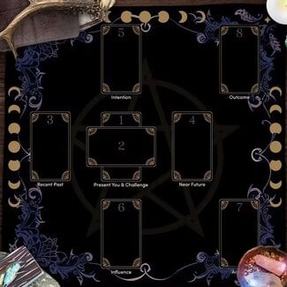 Tarot Celtic Cross Altar Cloth  - Black & Gold Moons Phases with Purple Accents - Tarot Mat, Divination Table Cover 19"x19"