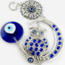 Evil Eye Wall Hanging Decor - Blue Owl Crescent Moon - 10" Silver