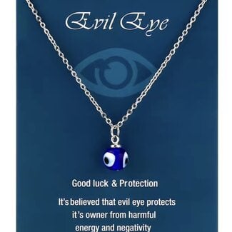 Evil Eye Necklace - Silver Plated Round Blue 16-18" Adjustable Good Luck & Protection