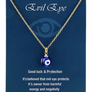 Evil Eye Necklaces - Gold Plated Round Blue 16-18" Adjustable Good Luck & Protection