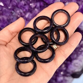 Blue Sandstone (Goldstone) Sand Stone Rings - Size 11 Plain Dome