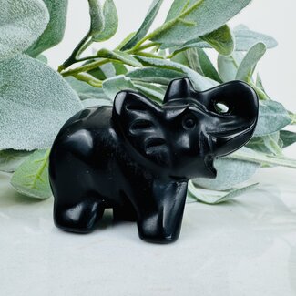 Black Obsidian Elephant - 3.5" Medium Animal Carving Figurine