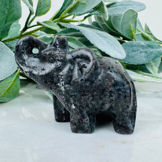 Yooperlite (Glowdalite Emberlite Flame Stone) Elephants - 3.5" Medium Animal Carving Figurine