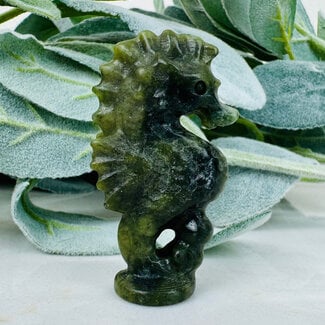 Green Jade Seahorses Sea Horses - 2.5" Medium Animal Carving Figurine