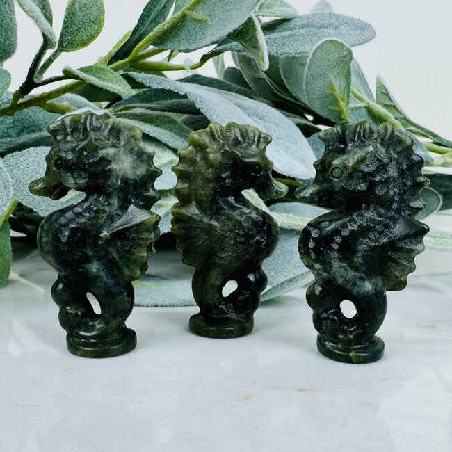 Green Jade Seahorses Sea Horses - 2.5" Medium Animal Carving Figurine