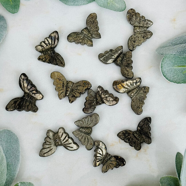 Pyrite Butterfly Butterflies Moths - 1.5" Small Animal Carving Figurine
