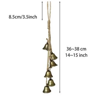 Witch Wicca Bells Bronze Hanging - 6 Bells Twine -  Door Handle Chime Protection Handmade
