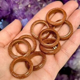 Gold Sandstone (Goldstone) Sand Stone Rings - Size 5 Plain Dome