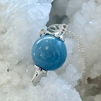 Angelite Pendulums - Round Sephoroton Ball Silver Chain & Ball 9.75" - Dowsing Divination