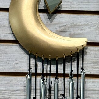 Crescent Moon with Diamond Shape Pendant (Gold Plated) Wind Chime Windchime Mobile Hanging - 6 x 0.25 x 24"L